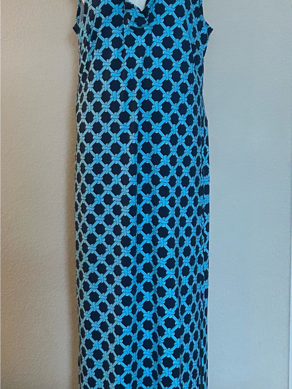 Lulu-B Navy and Aqua Geometric Sleeveless Maxi Dress